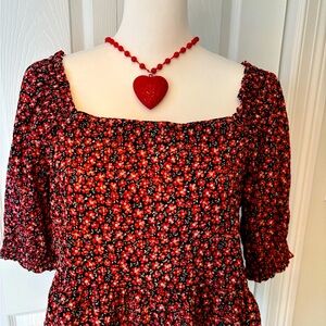 LOFT Floral peasant top with puffed sleeves medium